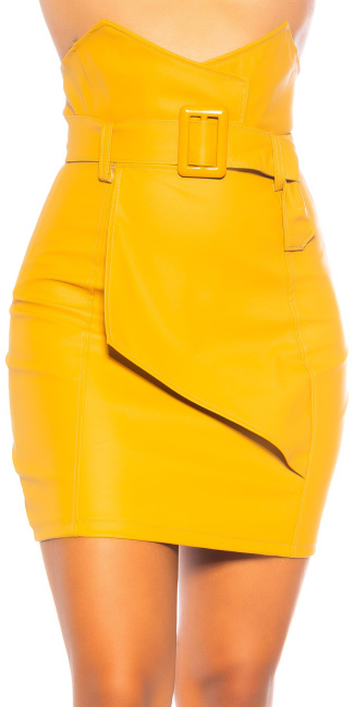 high waist miniskirt leather look with belt Mustard